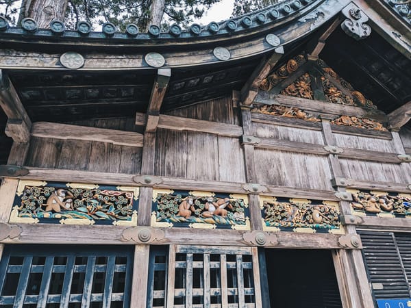 The famous "hear no evil, speak no evil, see no evil" monkeys of Toshogu Shrine, Nikko, Tochigi Prefecture